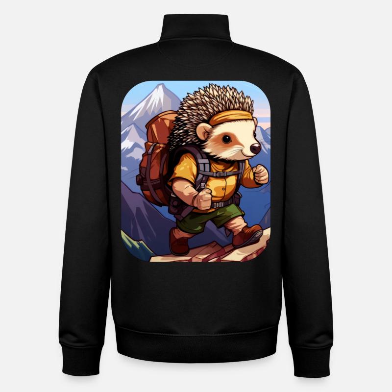 HedgehogHiking / Mountaineering Hedgehog - Unisex Organic Zip Sweatshirt by Stanley/Stella - black
