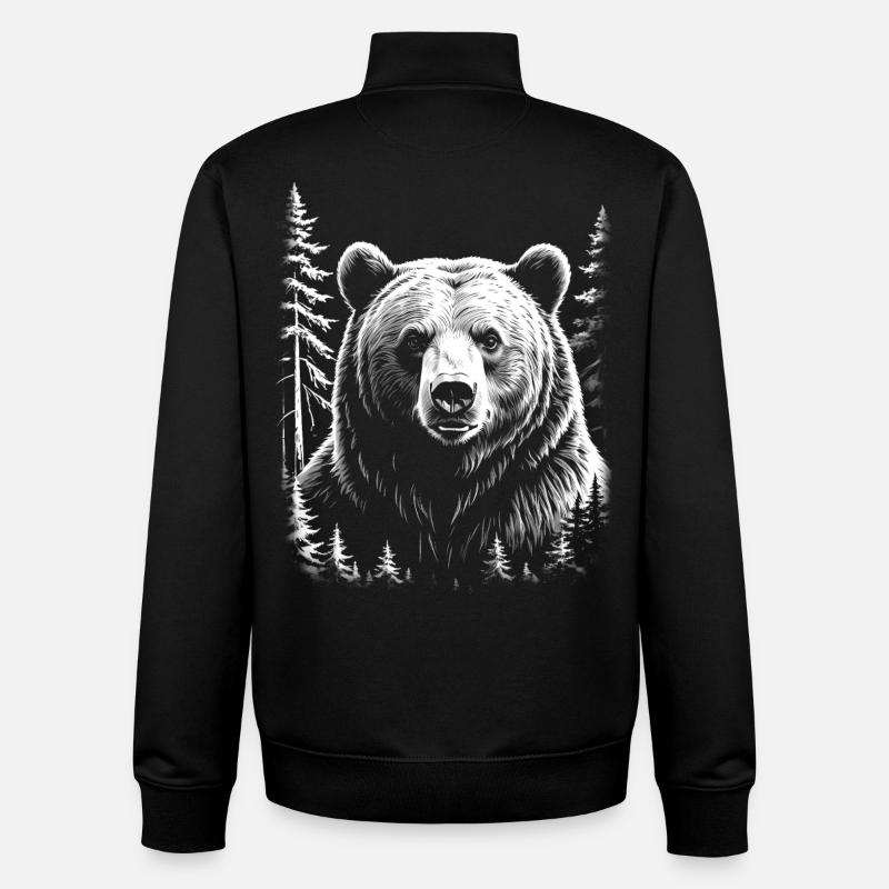 Ours, Forêt - Sweat zippé unisexe en coton bio Stanley/Stella - noir