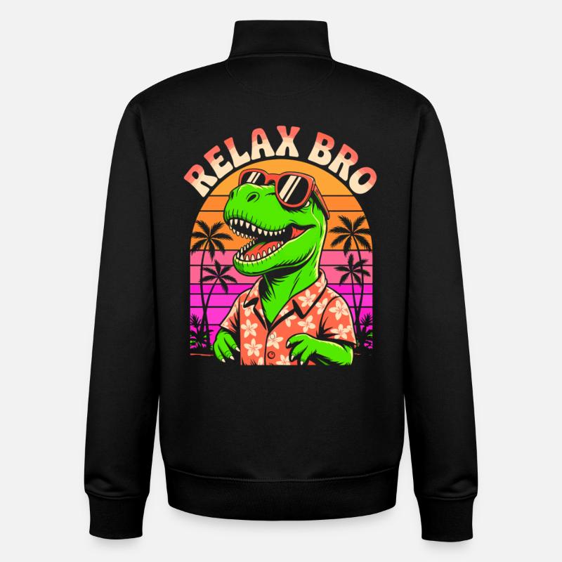 Relax Bro - Dinosaure T-Rex - Dicton détendu - Sweat zippé unisexe en coton bio Stanley/Stella - noir