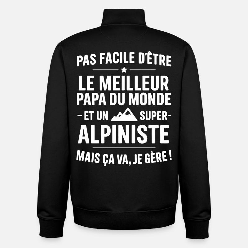 Cœur + Alpinisme – Super Papa Alpiniste - Sweat zippé unisexe en coton bio Stanley/Stella - noir