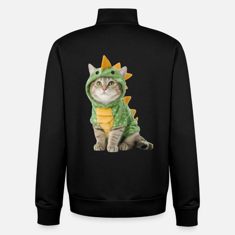 Costume de dinosaure Cat Dino Halloween - Sweat zippé unisexe en coton bio Stanley/Stella - noir