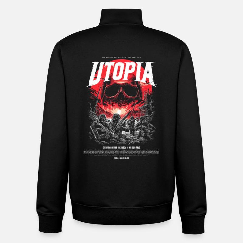 Utopia Skull Fire Red - Unisex Organic Zip Sweatshirt by Stanley/Stella - black