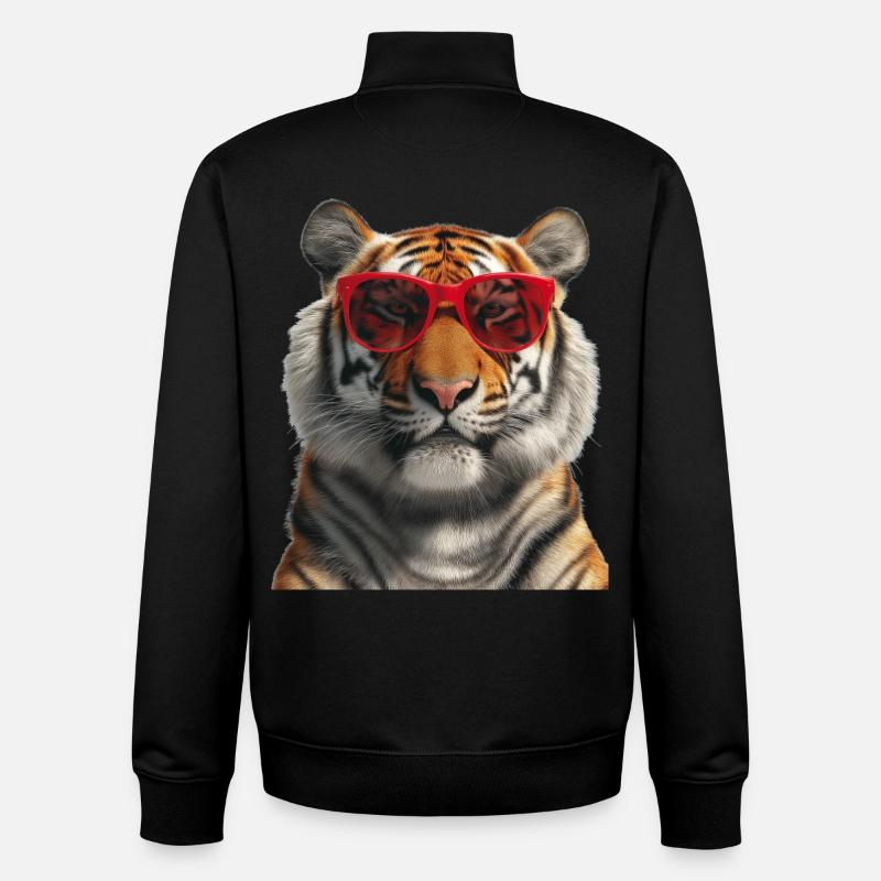 Tiger with Sunglasses Funny - Unisex Organic Zip Sweatshirt by Stanley/Stella - black