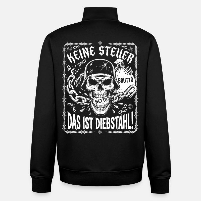Pas d’impôt. C’est du vol, crâne - Sweat zippé unisexe en coton bio Stanley/Stella - noir