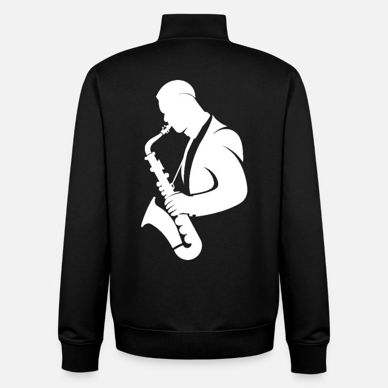 Dessin de saxophoniste - Sweat zippé unisexe en coton bio Stanley/Stella - noir