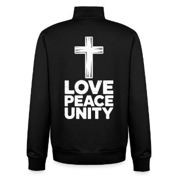 Liebe Frieden Einheit Kreuz Spiritualität - Unisex Organic Zip Sweatshirt von Stanley/Stella - Schwarz - Hinten - AI Model Male 185 light (185cm)