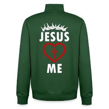 Jésus m’aime - Sweat zippé unisexe en coton bio Stanley/Stella - vert bouteille - Dos - AI Model Male 185 dark (185cm)