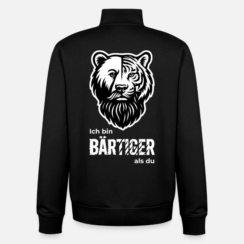 BEARDED Bear & Tiger Beard Pun - Unisex Organic Zip Sweatshirt by Stanley/Stella - black