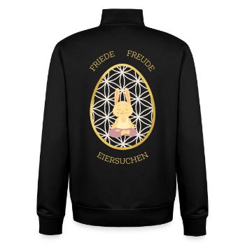 Friede Freude Eiersuchen - Yoga Osterhase - Unisex Organic Zip Sweatshirt von Stanley/Stella - Schwarz - Hinten - AI Model Male 185 light (185cm)