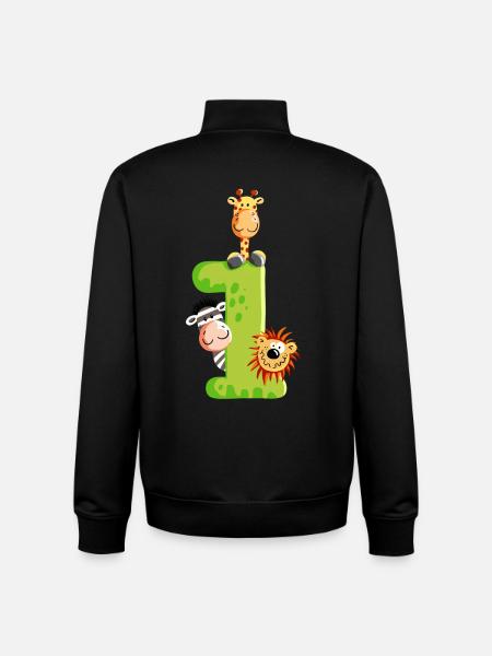 First Birthday - One - Number - Animals - Unisex Organic Zip Sweatshirt by Stanley/Stella - black