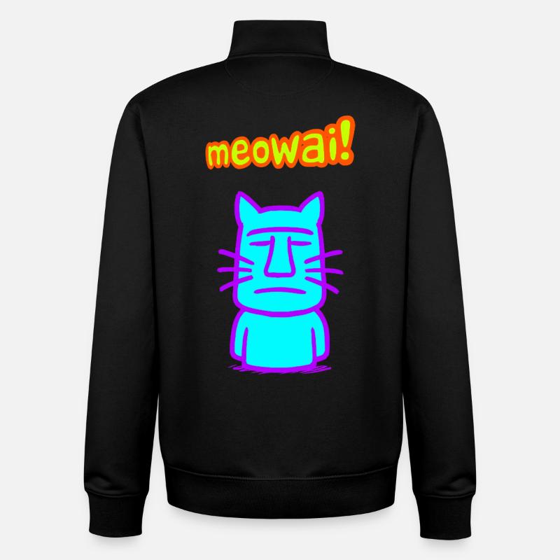 Moai Cat - Sweat zippé unisexe en coton bio Stanley/Stella - noir