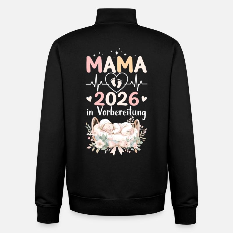 Maman Grossesse 2026 - Sweat zippé unisexe en coton bio Stanley/Stella - noir