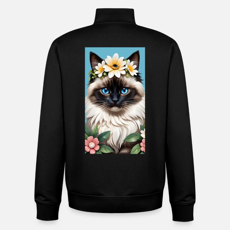 Beauté naturelle Birmanie Seal Point avec couronne de fleurs - Sweat zippé unisexe en coton bio Stanley/Stella - noir