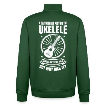 A Day Without Playing The Ukulele - Unisex Organic Zip Sweatshirt von Stanley/Stella - Flaschengrün - Hinten - AI Model Male 185 dark (185cm)