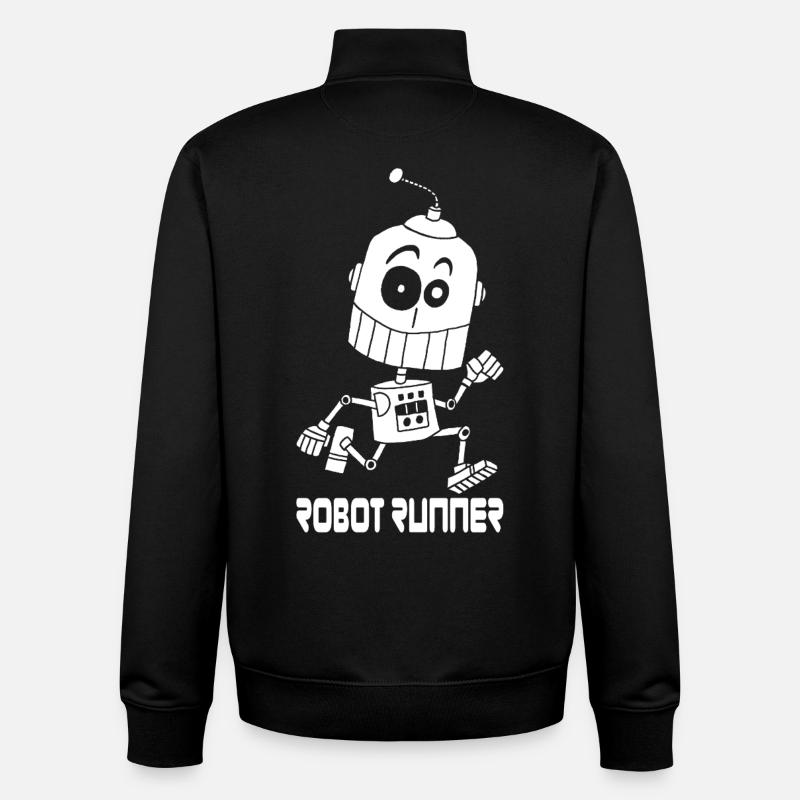 White Running Robot - Unisex Organic Zip Sweatshirt by Stanley/Stella - black