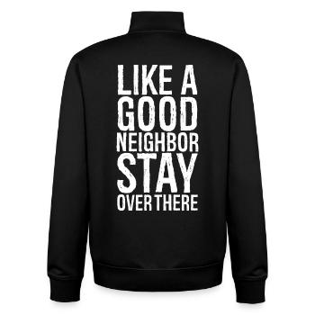 wie ein guter Nachbar lustiges Hemd - Unisex Organic Zip Sweatshirt von Stanley/Stella - Schwarz - Hinten - AI Model Male 185 light (185cm)