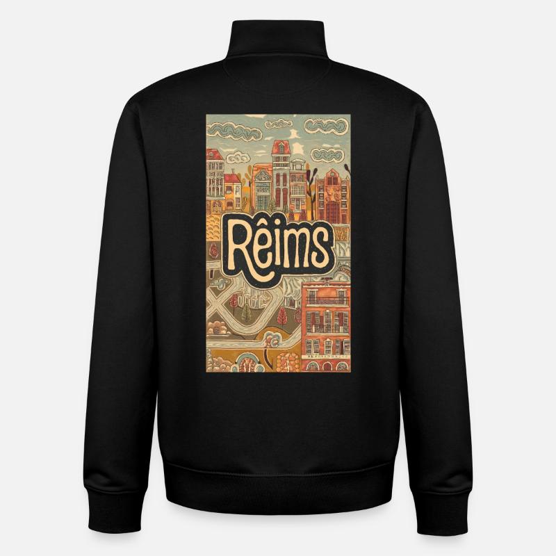 Paysage urbain de Reims Illustration rétro - Sweat zippé unisexe en coton bio Stanley/Stella - noir