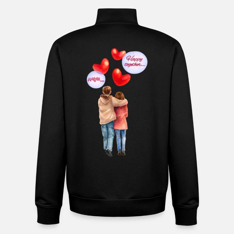 Heureux ensemble – Illustration romantique à l’aquarelle - Sweat zippé unisexe en coton bio Stanley/Stella - noir