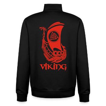 Symbole viking d'un drakkar rouge - Sweat zippé unisexe en coton bio Stanley/Stella - noir - Dos - AI Model Male 185 light (185cm)