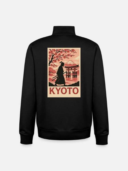 Kyoto Samurai and Cherry Blossoms Silhouette - Unisex Organic Zip Sweatshirt by Stanley/Stella - black