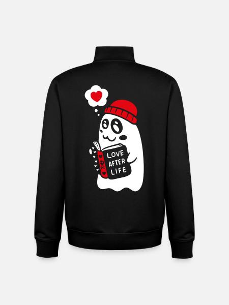 Cute Ghost Reading Romantic Book - Unisex Organic Zip Sweatshirt by Stanley/Stella - black