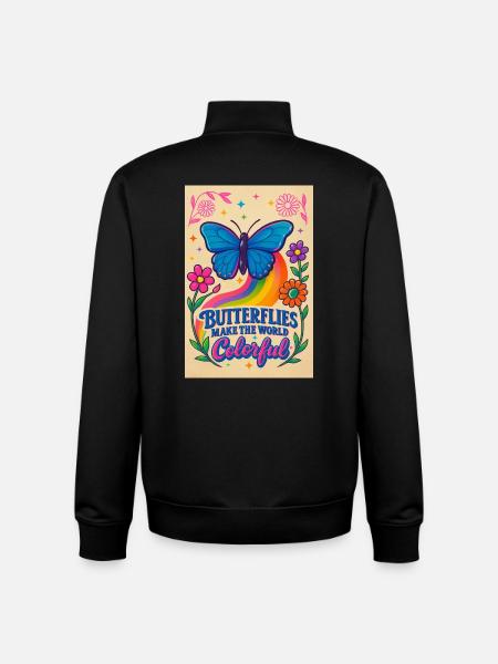 Papillon Couleur Monde Motif - Sweat zippé unisexe en coton bio Stanley/Stella - noir