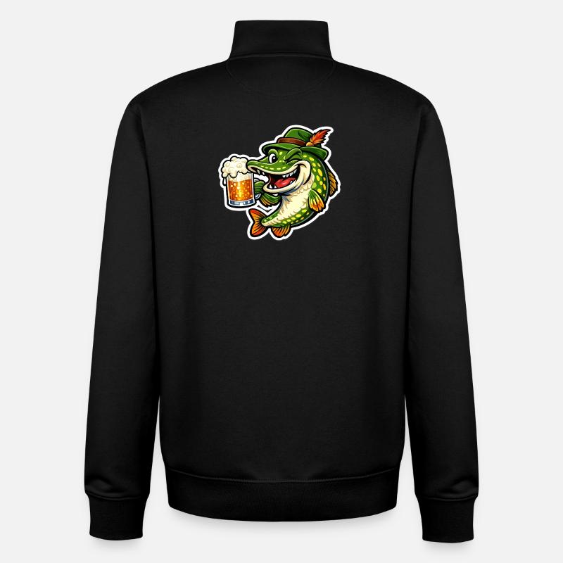 Petri Heil ! - Brochet drôle avec bière - Sweat zippé unisexe en coton bio Stanley/Stella - noir