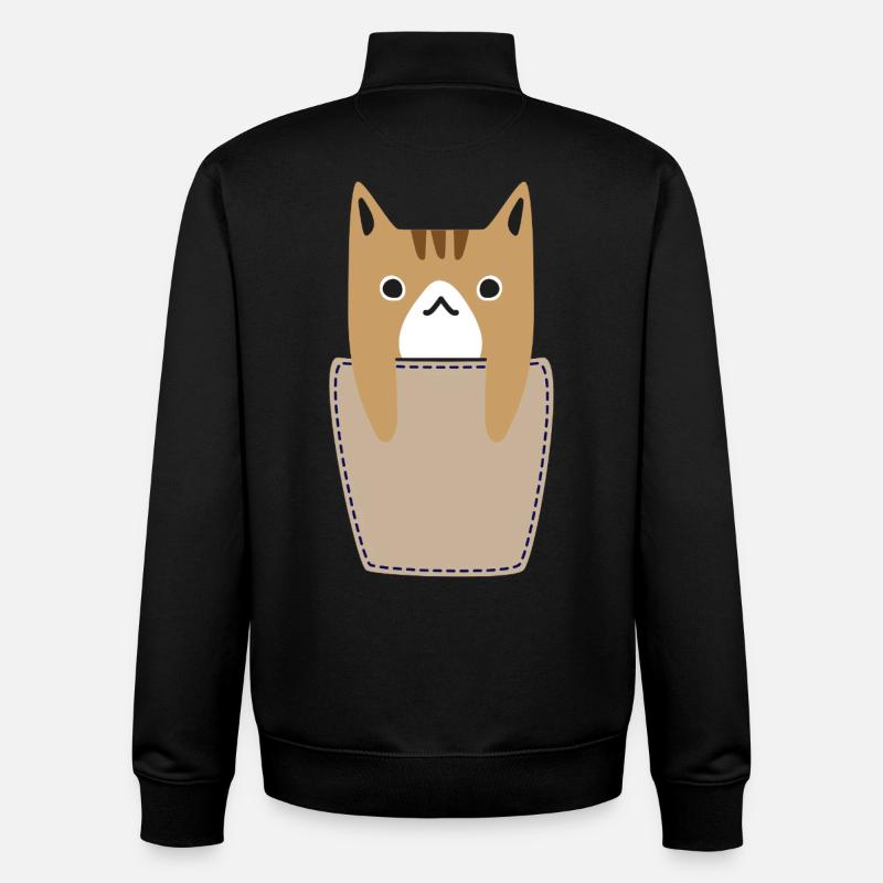 Poche poitrine avec chat - Sweat zippé unisexe en coton bio Stanley/Stella - noir