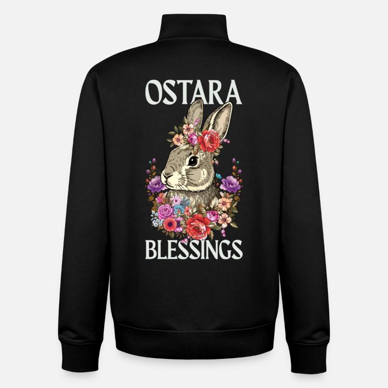 Ostara Blessings Happy Easter Rabbit - Unisex Organic Zip Sweatshirt by Stanley/Stella - black