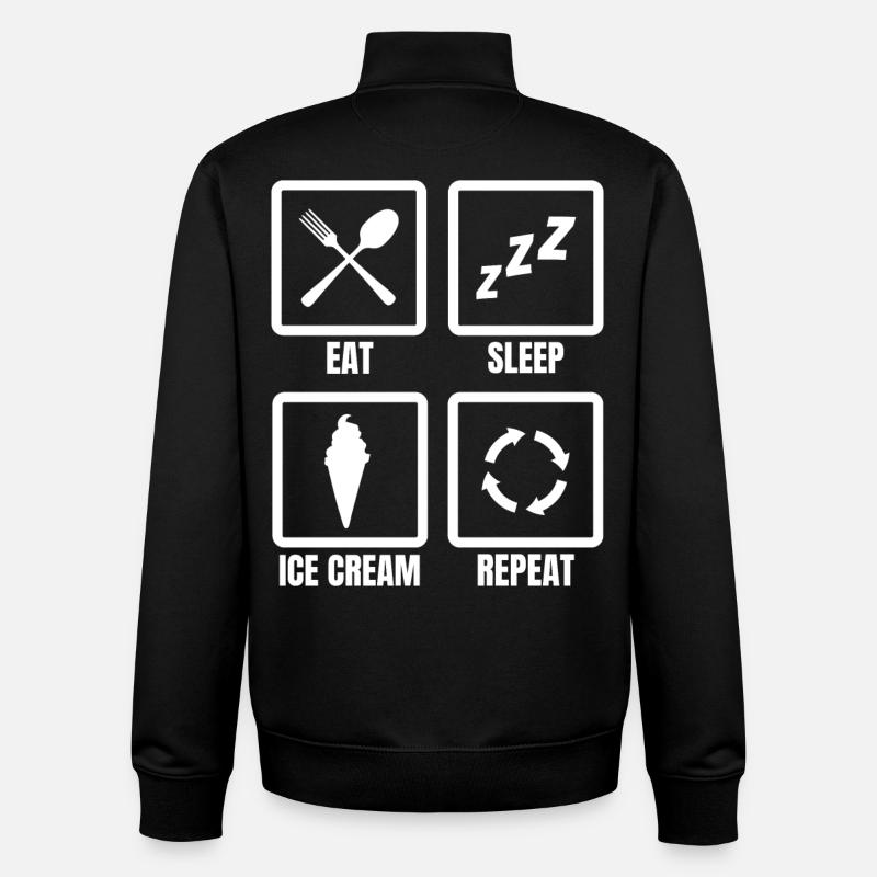 Nourriture, Sommeil, Crème glacée, Répéter - Sweat zippé unisexe en coton bio Stanley/Stella - noir