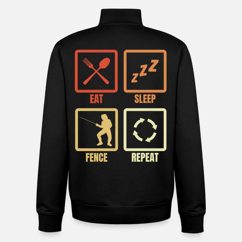 Manger, dormir, escrimer, répéter - Sweat zippé unisexe en coton bio Stanley/Stella - noir