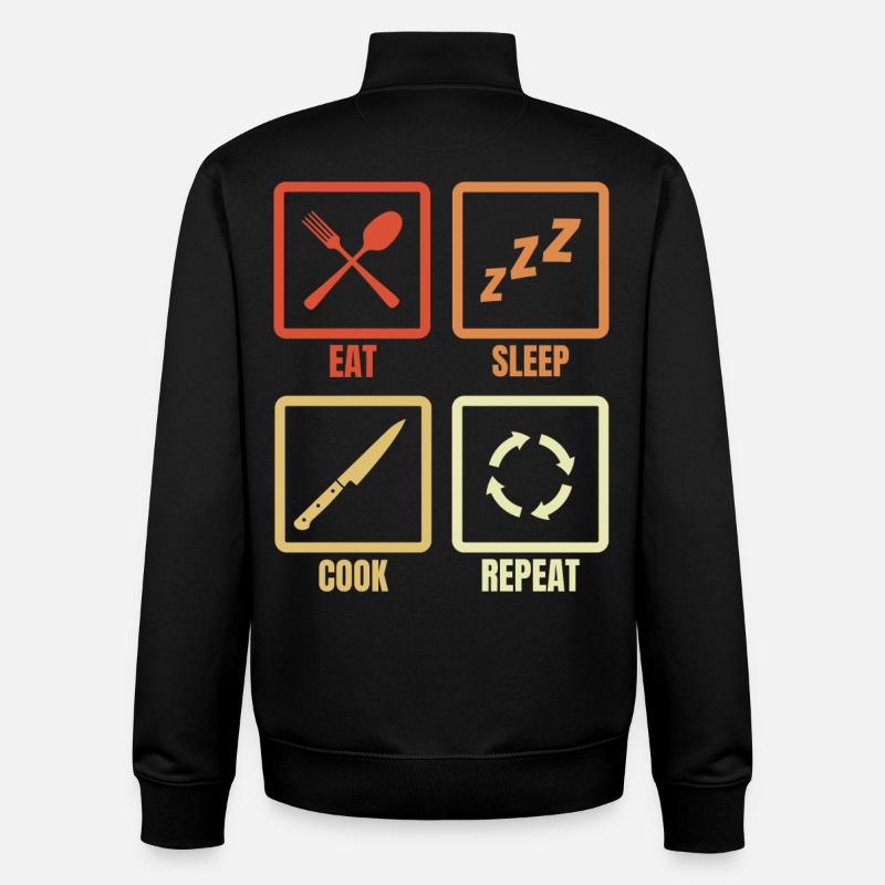 Mangez, dormez, cuisinez, répétez - Sweat zippé unisexe en coton bio Stanley/Stella - noir