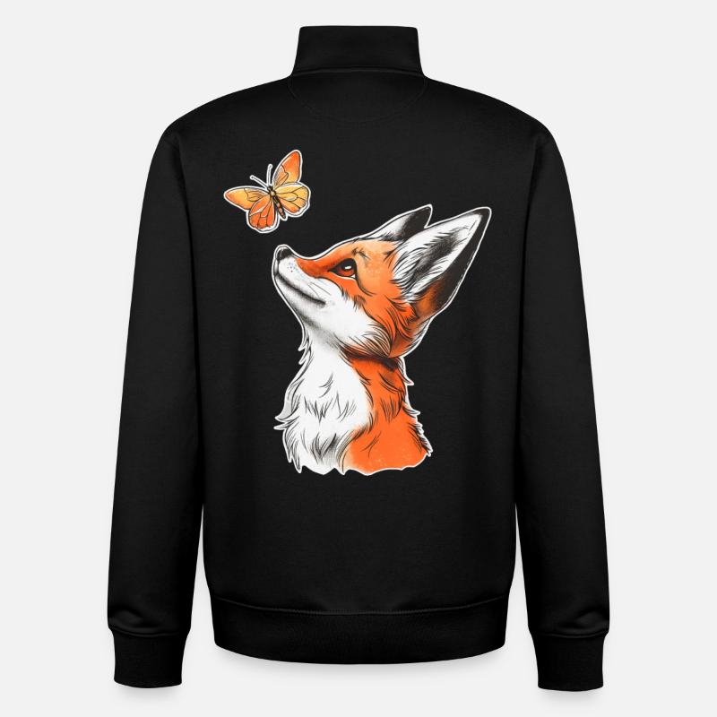 Renard avec papillon - Sweat zippé unisexe en coton bio Stanley/Stella - noir