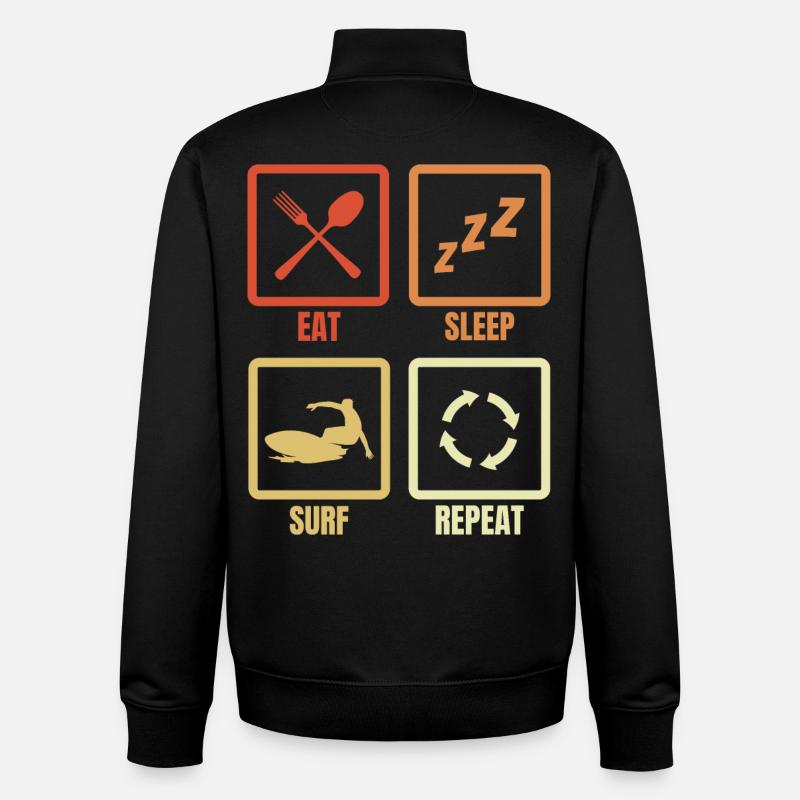 Manger Dormir Surfer Répéter - Sweat zippé unisexe en coton bio Stanley/Stella - noir