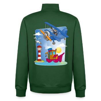 sun, sea, plane, boat lighthouse and seagull - Unisex Organic Zip Sweatshirt by Stanley/Stella - bottle green - Back - AI Model Male 185 dark (185cm)