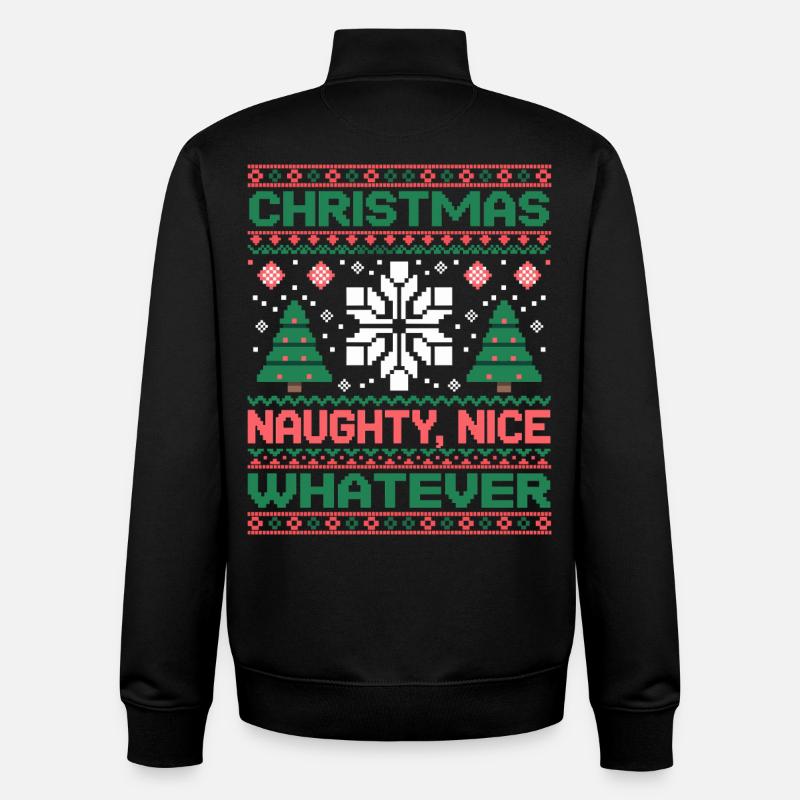 Christmas Pixel Sweat Naughty Nice Whatever - Unisex Organic Zip Sweatshirt by Stanley/Stella - black