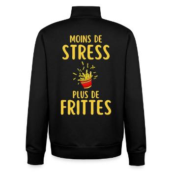 Weniger Stress Mehr Pommes - Unisex Organic Zip Sweatshirt von Stanley/Stella - Schwarz - Hinten - AI Model Male 185 light (185cm)