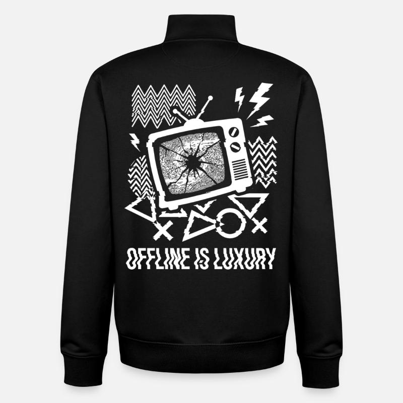Offline Is Luxury Glitch TV - Unisex Organic Zip Sweatshirt by Stanley/Stella - black