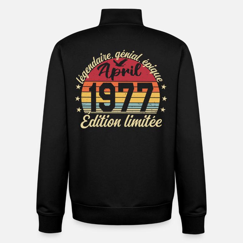 1977 avril Anniversaire avril 1977 - Sweat zippé unisexe en coton bio Stanley/Stella - noir