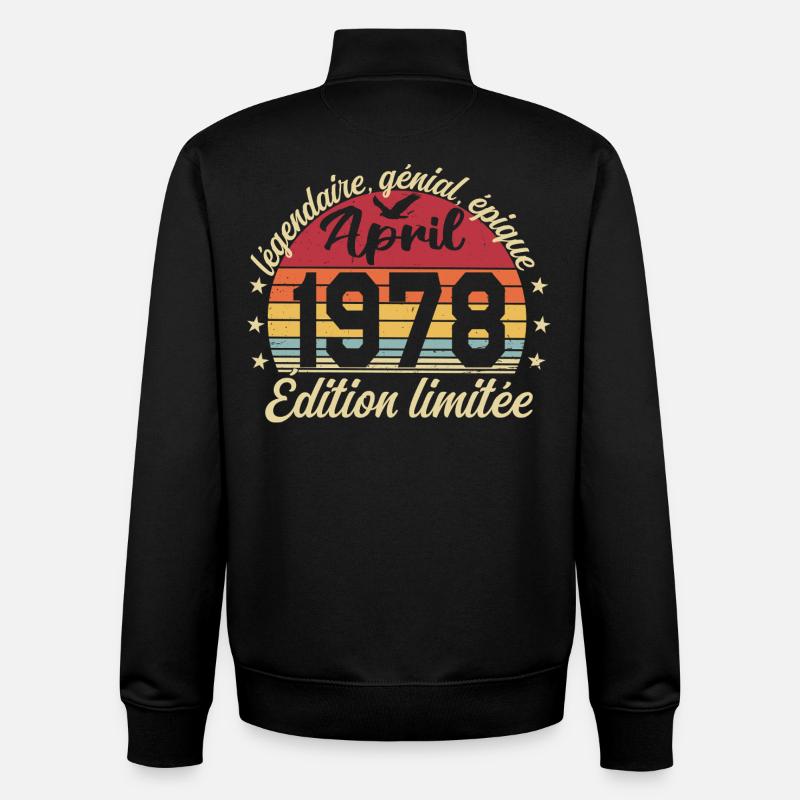1978 avril Anniversaire avril 1978 - Sweat zippé unisexe en coton bio Stanley/Stella - noir