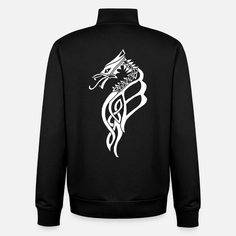 Great White Celtic Dragon - Unisex Organic Zip Sweatshirt by Stanley/Stella - black
