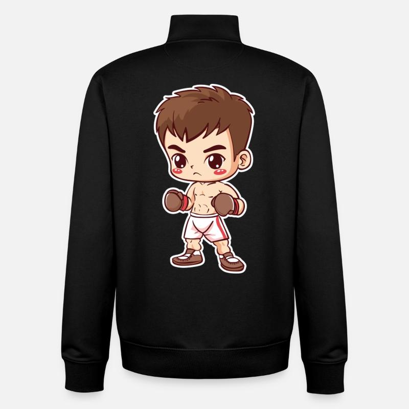 Kickboxer Boy Cartoon Style - Unisex Organic Zip Sweatshirt by Stanley/Stella - black