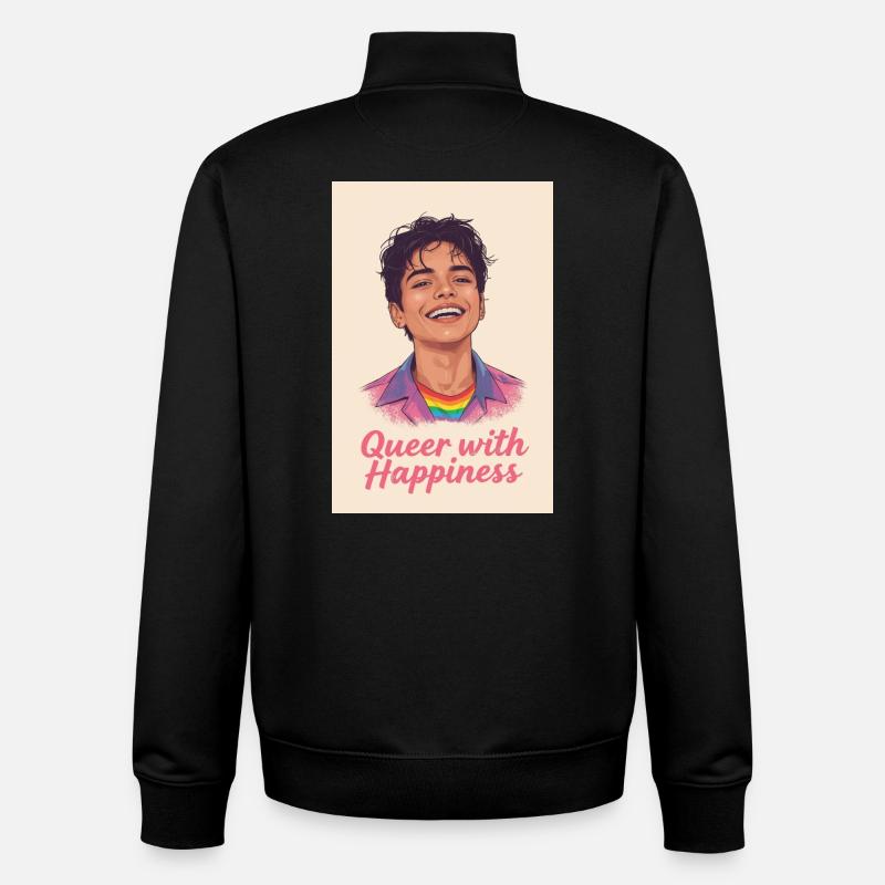 Queer avec bonheur - Sweat zippé unisexe en coton bio Stanley/Stella - noir