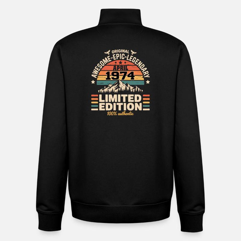 Millésime Anniversaire Avril 1974 - Sweat zippé unisexe en coton bio Stanley/Stella - noir