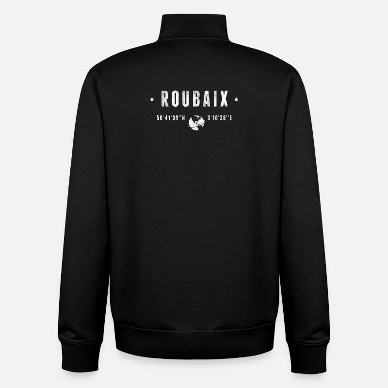 Roubaix Coordonnées Géographiques Stylisées - Sweat zippé unisexe en coton bio Stanley/Stella - noir