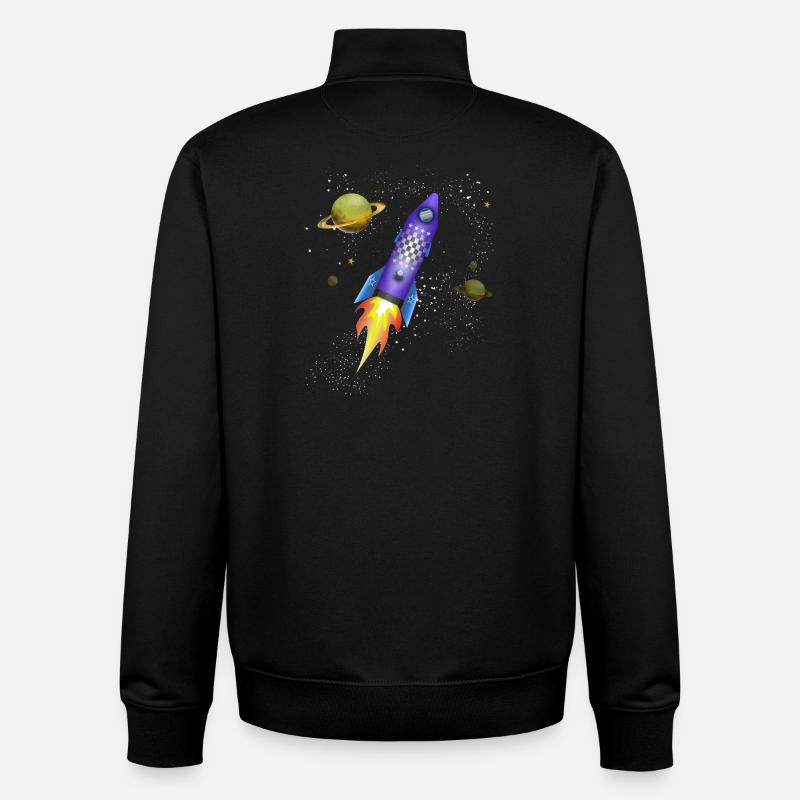 Fusée dans l'espace - Sweat zippé unisexe en coton bio Stanley/Stella - noir