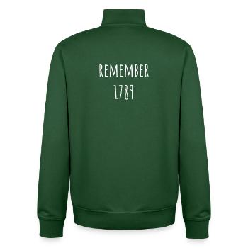 Remember 1789 Typo Shirt - Unisex Organic Zip Sweatshirt by Stanley/Stella - bottle green - Back - AI Model Male 185 dark (185cm)