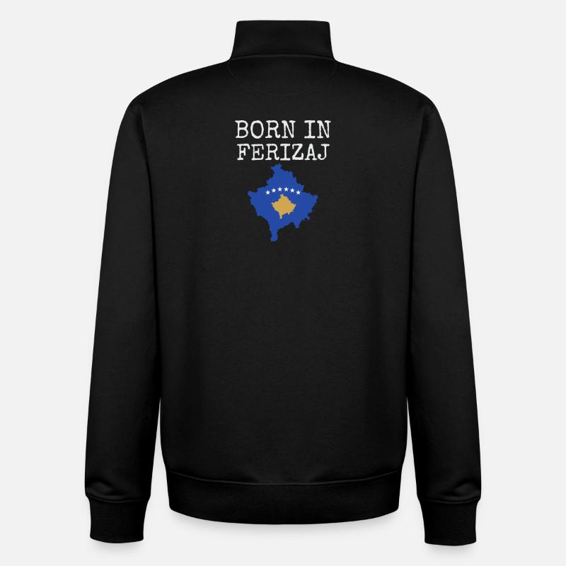 Drapeau du Kosovo « Né à Ferizaj » - Sweat zippé unisexe en coton bio Stanley/Stella - noir