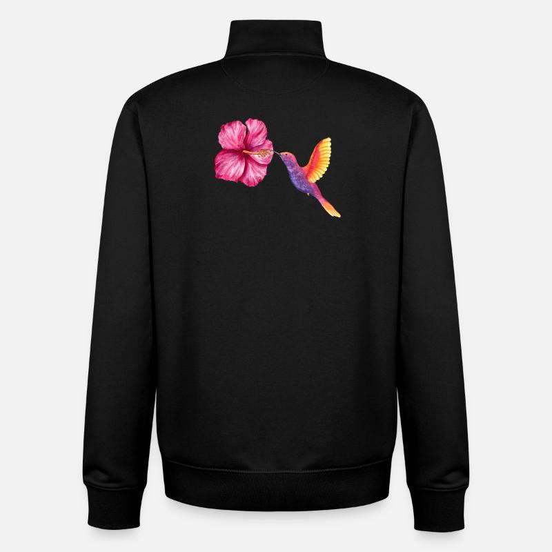 Colibri et Hibiscus en Aquarelle - Sweat zippé unisexe en coton bio Stanley/Stella - noir