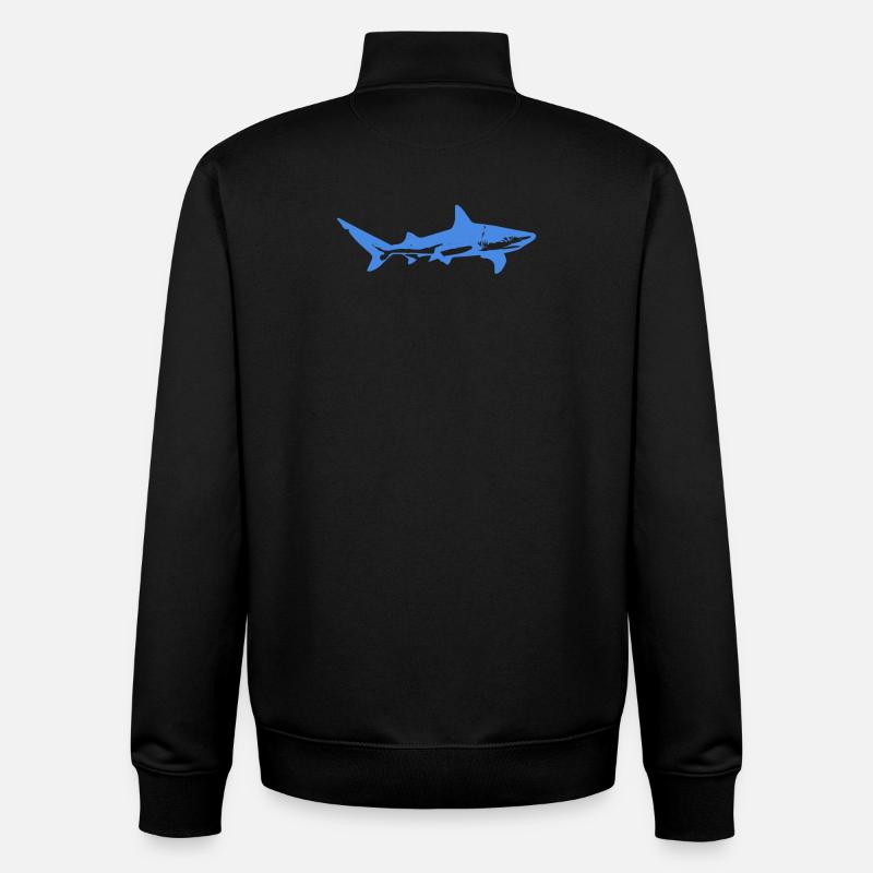 Requin bleu - Sweat zippé unisexe en coton bio Stanley/Stella - noir